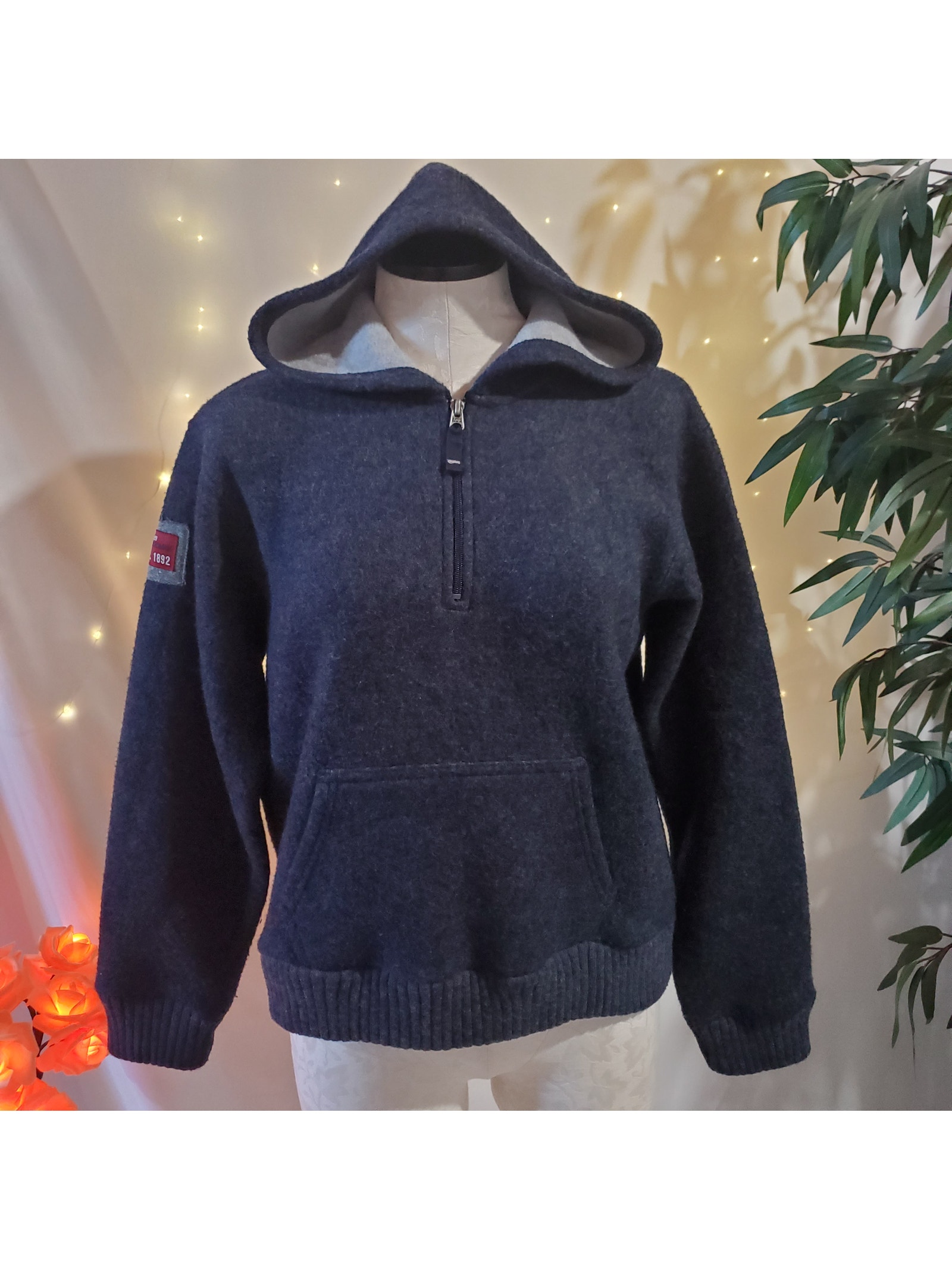 Abercrombie & Fitch Vintage Y2k Wool Blend 1/2 Zip Blue Hooded Sweater Womens L